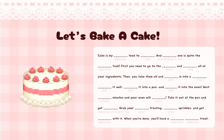 A digital iteration of the first version of the madlibs project