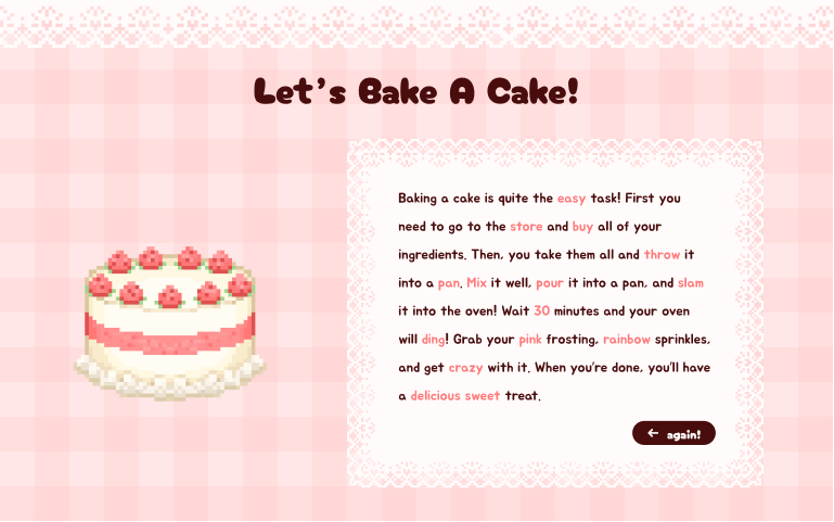 A digital iteration of the first version of the madlibs project