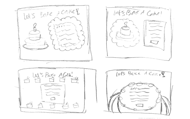 A pencil sketch of four different ideas for the madlibs project